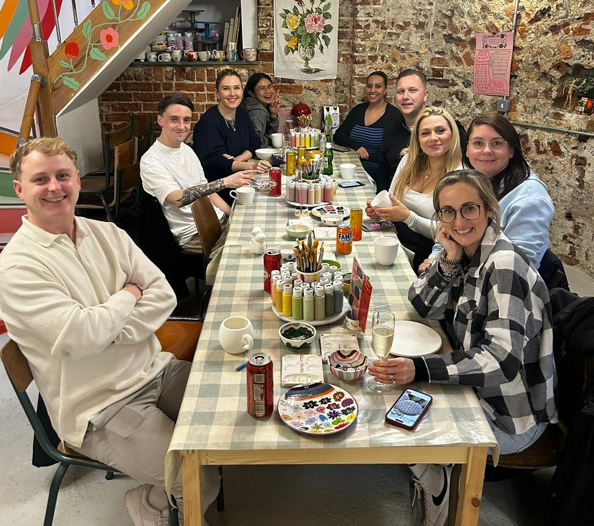 FSUK colleagues painting pottery at The Painting Pottery Café in Brighton